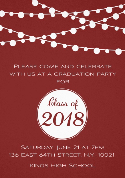 Invitation card to your graduation party with fun lighting Red.