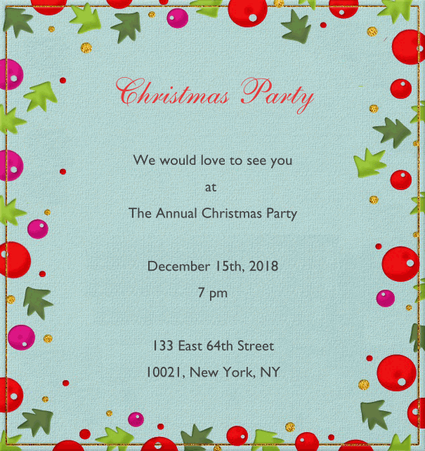 Animated Christmas Party invitation card with Christmas Deco shining in and out.