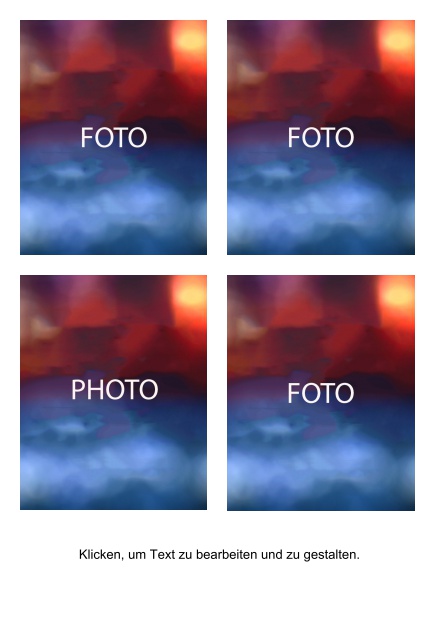 Einfach gestaltete online Fotokarte in Hochkant mit 4 Fotofeldern mit Rahmen zum Foto selber hochladen inkl. Textfeld.
