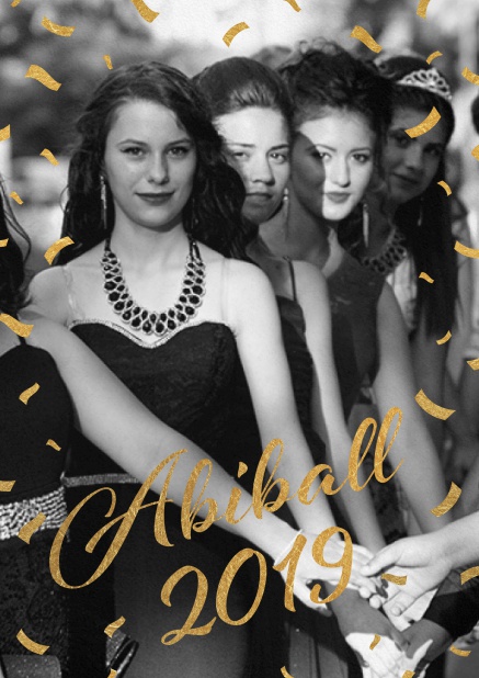 Abi 2019 goldene Funken - Abifest Abifest Einladungskarte mit Foto zum Hochladen und goldenen Designelementen