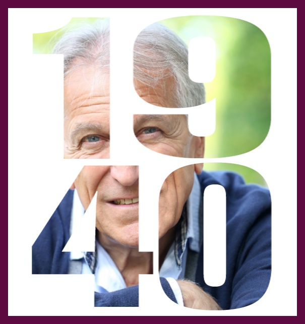 1940 geboren - Lila - 80. Geburtstag Online Einladungskarte zum 80. Geburtstag mit grossem ausgeschnittenen Geburtsjahr 1940 für ein eigenes Foto. Lila.