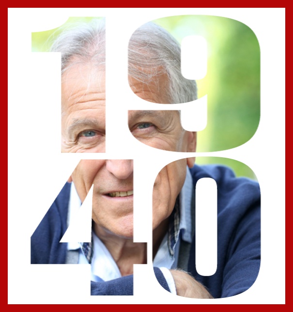 1940 geboren - Rot - 80. Geburtstag Online Einladungskarte zum 80. Geburtstag mit grossem ausgeschnittenen Geburtsjahr 1940 für ein eigenes Foto. Rot.