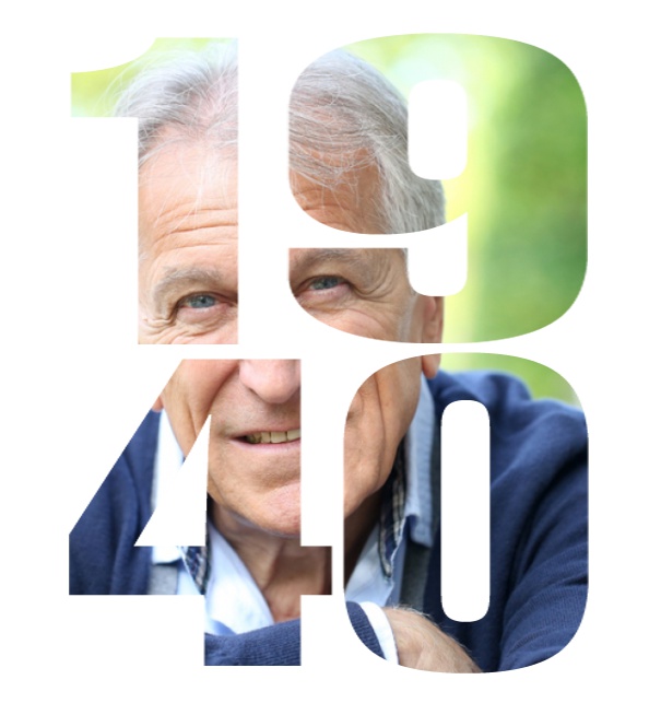 1940 geboren - Weiss - 80. Geburtstag Online Einladungskarte zum 80. Geburtstag mit grossem ausgeschnittenen Geburtsjahr 1940 für ein eigenes Foto. Weiss.