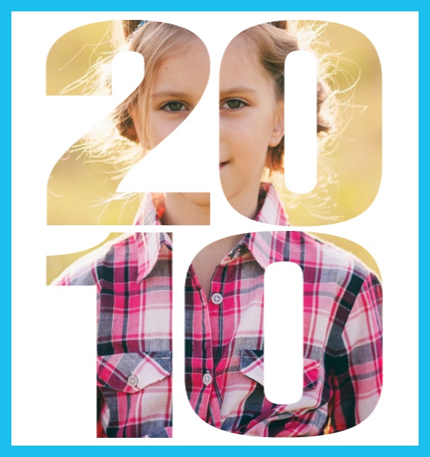 Born in 2010 large - Blue - 10th Birthday Online invitation card with cut out 2010 for own photo, great for 10th Birthday invitations Blue.