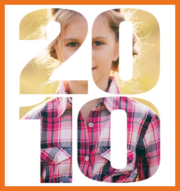 Born in 2010 large - Orange - 10th Birthday Online invitation card with cut out 2010 for own photo, great for 10th Birthday invitations Orange.