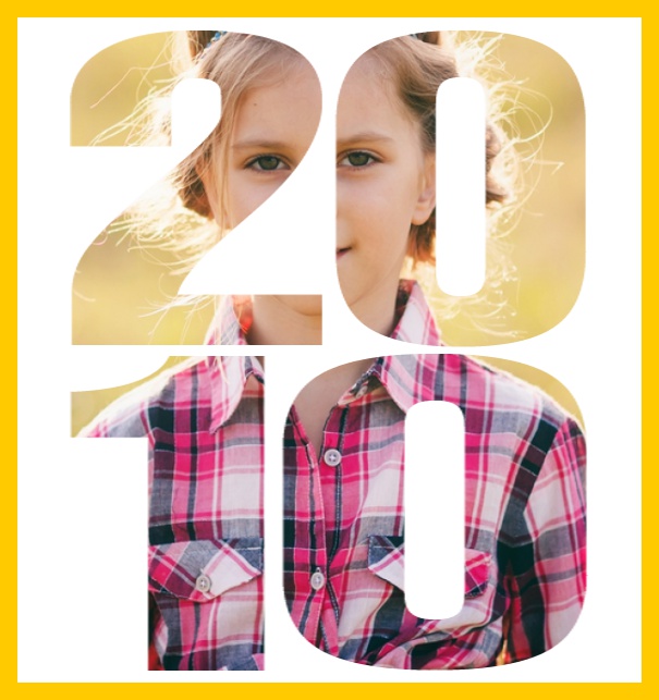 Born in 2010 large - Yellow - 10th Birthday Online invitation card with cut out 2010 for own photo, great for 10th Birthday invitations Yellow.