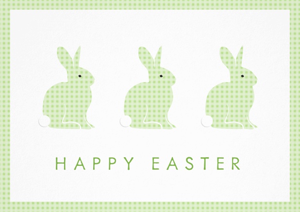 Wish Happy Easter with this beau Easter card with three Easter Bunnies. Green.
