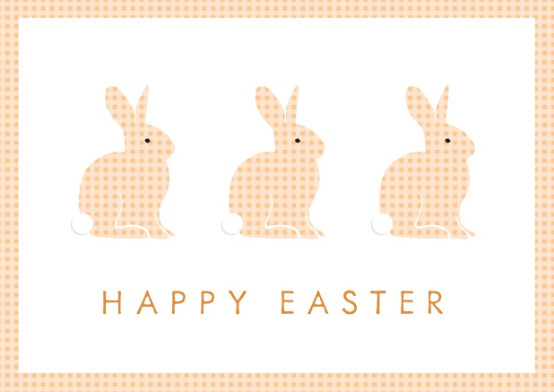 Wish Happy Easter with this beau virtual Easter card with three Easter Bunnies. Orange.