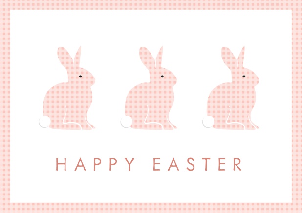 Wish Happy Easter with this beau virtual Easter card with three Easter Bunnies. Pink.