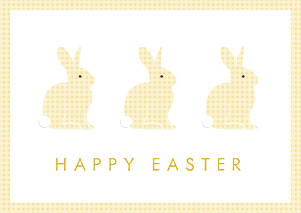 Wish Happy Easter with this beau virtual Easter card with three Easter Bunnies. Yellow.