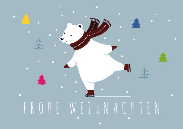 Online Weihnachtskarte mit Eisbär auf Schlittschuhen