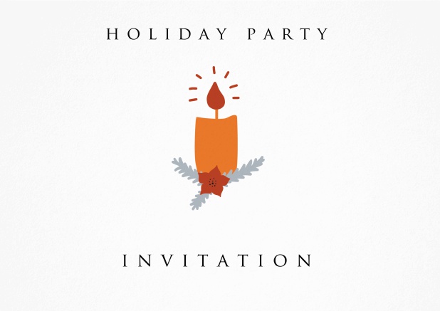 Holiday party invitation card with burning Christmas candle