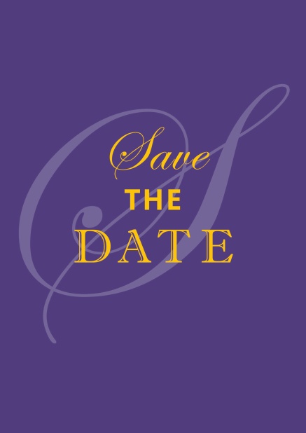 Online Save the Date card with illustrated yellow text on purple card