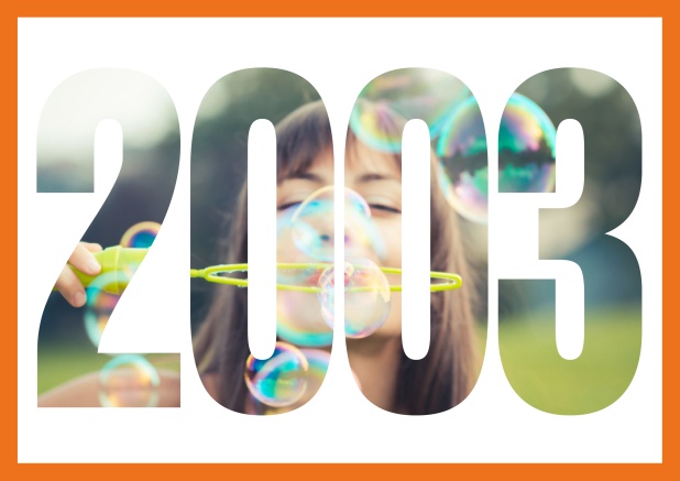 2003 geboren quer - Orange - 20. Geburtstag Online Einladungskarte mit ausgeschnittener Zahl 2003 Orange.