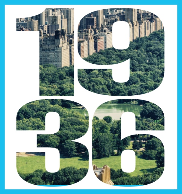 Online Einladungskarte mit ausgeschnittener 1936 für eigenes Foto Blau.