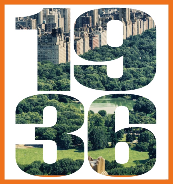 Online Einladungskarte mit ausgeschnittener 1936 für eigenes Foto Orange.