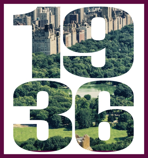 Online Einladungskarte mit ausgeschnittener 1936 für eigenes Foto Lila.