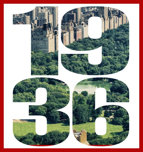 Online Einladungskarte mit ausgeschnittener 1936 für eigenes Foto Rot.