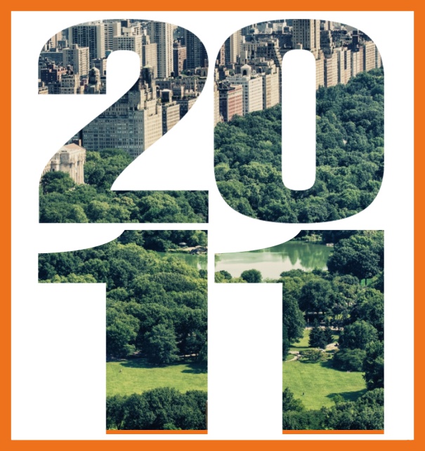 Einladungskarte mit ausgeschnittener 2011 für ein eigenes Foto Orange.