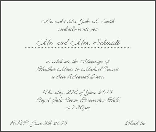 Beige, classic Wedding Invitation with red border. Black.