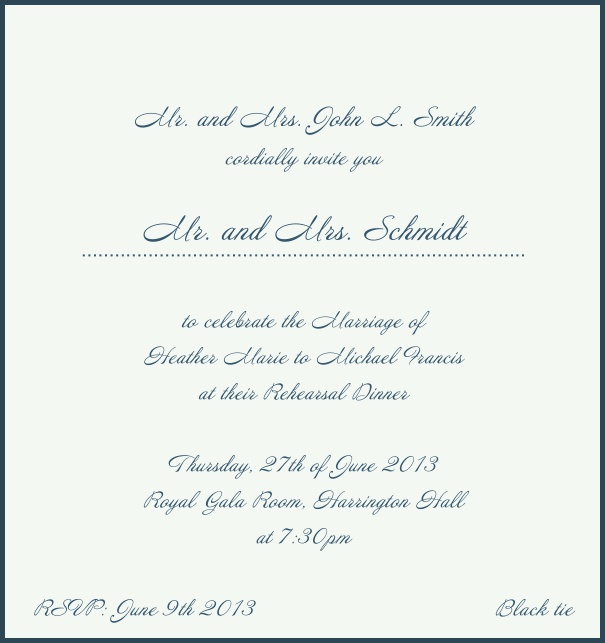 Beige, classic Wedding Invitation with red border. Navy.