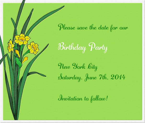 Green Spring Themed Seasonal Party Save the Date Card with Flowers.