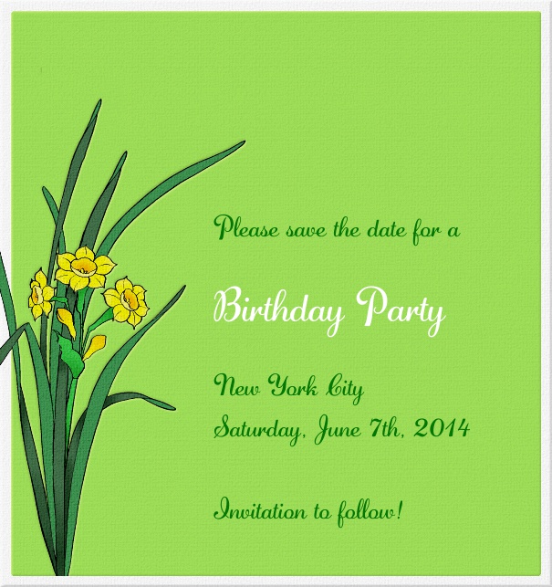 Daffodils Dream - Floral High Green Spring Themed Seasonal Party Save the Date Card with Flowers.
