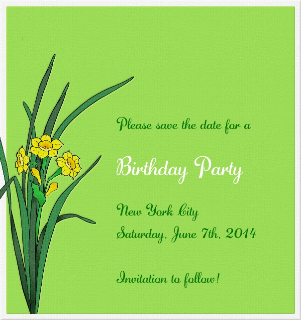 High Green Spring Themed Seasonal Party Save the Date Card with Flowers.