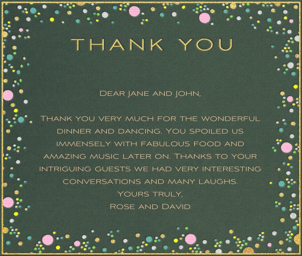Dark Green Thank You Card with Colorful Circles.