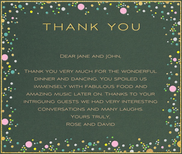 Dark Green Thank You Card with Colorful Circles.