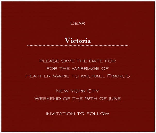 Burg von Canterbury - Kostenfreie Designs Rote Hochzeits Save the Date Karte mit weißem Rand und persönlicher Anrede des Gastes.
