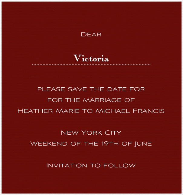 Burg von Canterbury - Kostenfreie Designs Rote Hochzeits Save the Date Karte in Hochkant mit weißem Rand und persönlicher Anrede des Gastes.