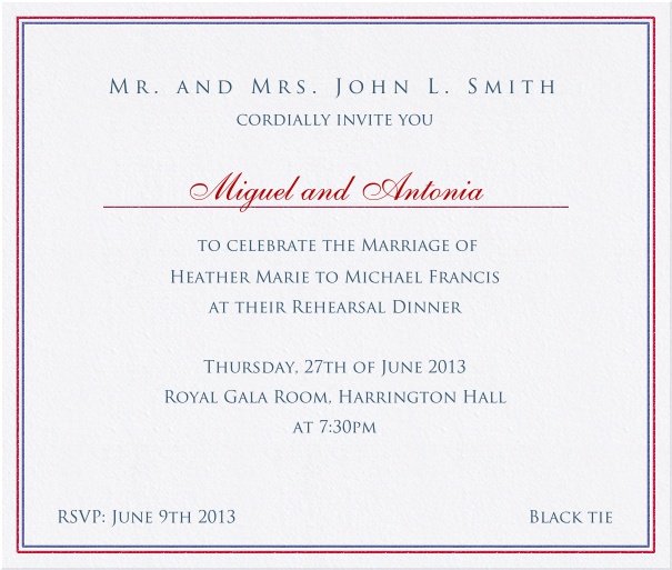 Oxford Chic - Free designs Paper color classic Party Invitation Card with colorful border.