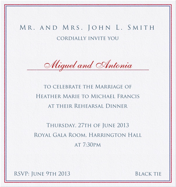 Oxford Chic - Free designs Paper color classic Party Invitation Card with colorful border.