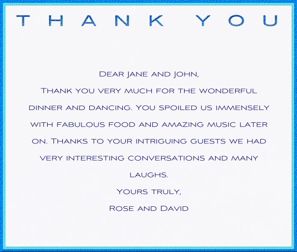White Thank You Card with Blue Border.