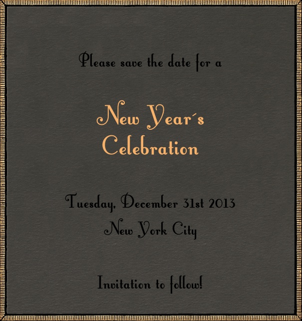 High Dark Tan Celebration Save the Date Design with gold border.