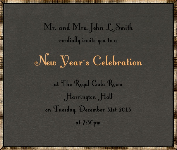 Grey celebration square format invitation card with golden border.