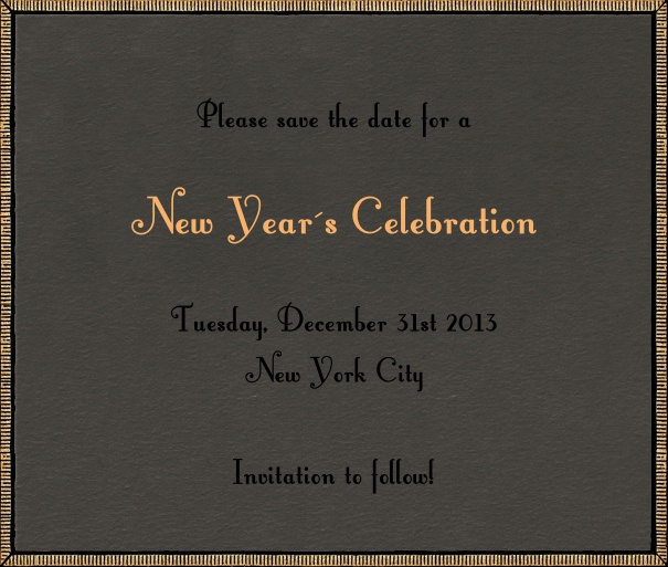 Dark Tan Celebration Save the Date Design with gold border.