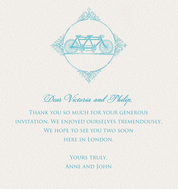White card with blue editable text and blue bicycle image top midde.