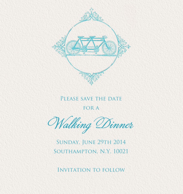 Spring-like Online Save the Date Card with blue bicycle.