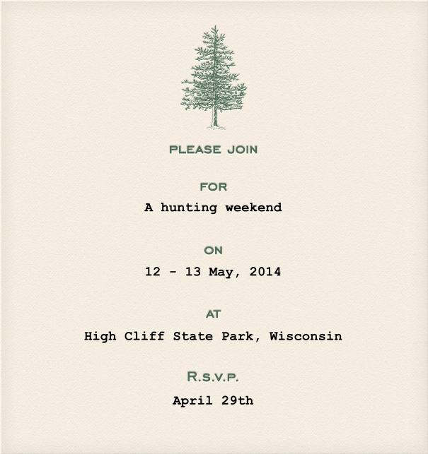 Addressing Invitation Online with tree motif and customizable text.