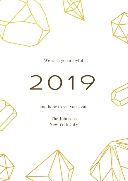 Happy New Year online greeting card with golden diamonds.