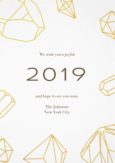 Happy New Year greeting card with golden diamonds.