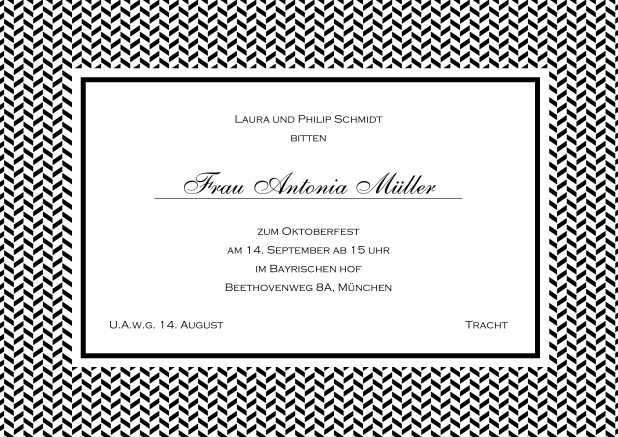 Märchenhafte Nibelungensaga - Schwarz - Tracht Klassische Tracht Einladungskarte mit Rahmen aus kleinen Wellen und editierbarem Text. Schwarz.