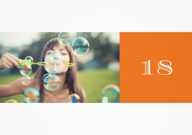 30th Birthday party invitation with photo and small round text field. Orange.