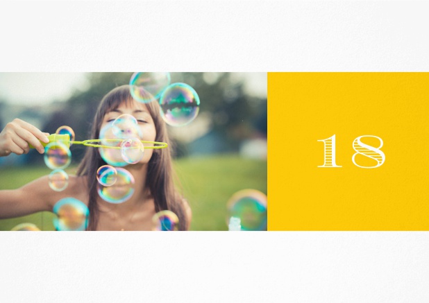 30th Birthday party invitation with photo and small round text field. Yellow.