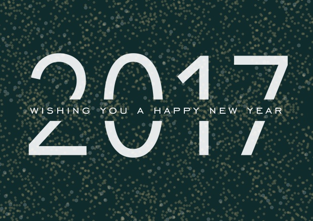Online Happy New Year Greetings with the cool black card with white 2017. Green.