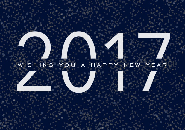 Online Happy New Year Greetings with the cool black card with white 2017. Navy.