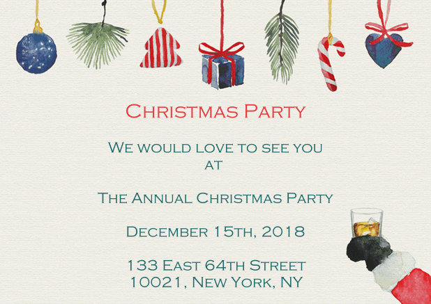 Animated Christmas Party invitation card with two Santas cheering to each other with Whiskey glasses