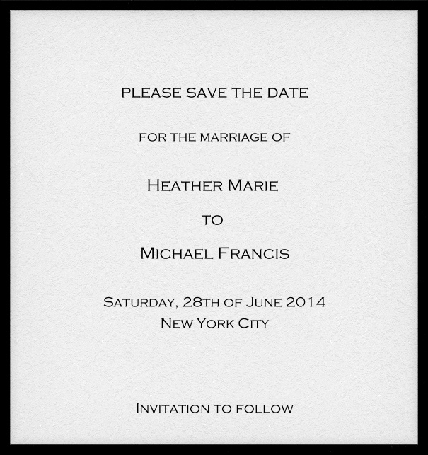 Online save the date card with customizable frame and text. Black.